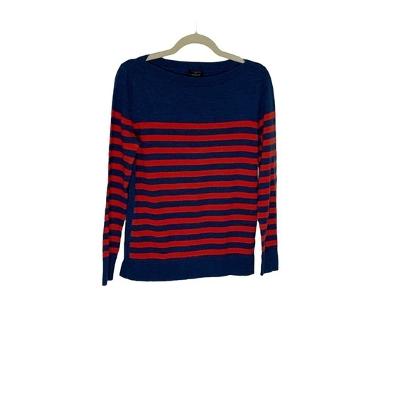 TALBOTS petite blue sweater with orange stripes. Wool.  NWT. P - Picture 2 of 7